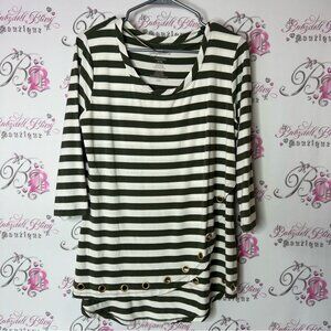 Suzanne’s top Striped Green and White Women's Top rivets metal rings